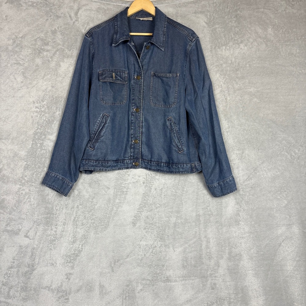 Jones New York Sport Women Blue Denim Trucker Jacket XL Medium Wash Button Front